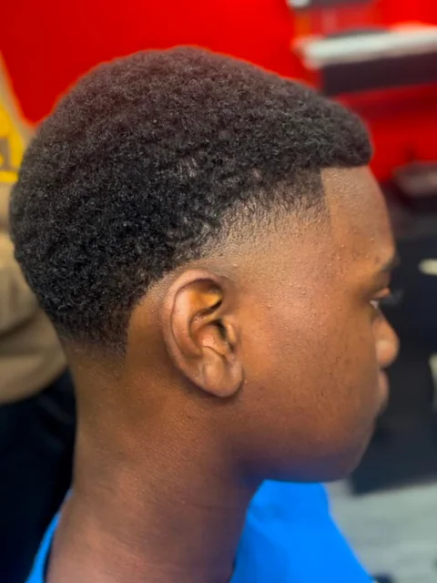 Natural afro top with a clean temple taper