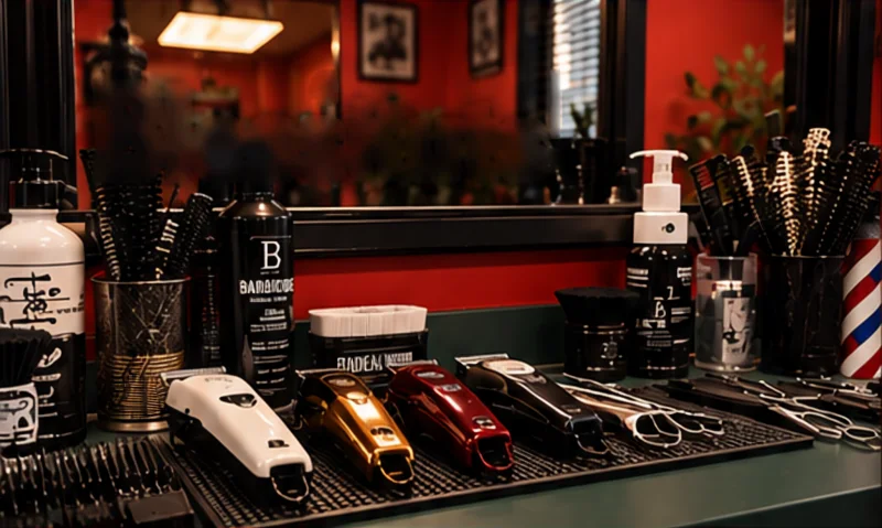 The BlessKuts workstation: clippers, trimmers, combs and brushes lined up